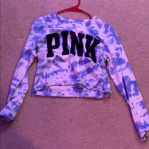 pink tie dye crop long sleeve shirt